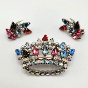 B. David Crown Mother Brooch & Earring Ser Vintage
